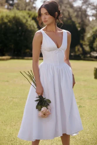 Emmelina White Cotton Corset Sundress