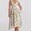 Emmelina White Vintage Rose Print Cotton Corset Sundress Emmelina White Vintage Rose Print Cotton Corset Sundress
