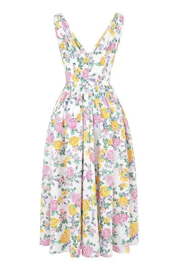 Emmelina White Vintage Rose Print Cotton Corset Sundress Emmelina White Vintage Rose Print Cotton Corset Sundress