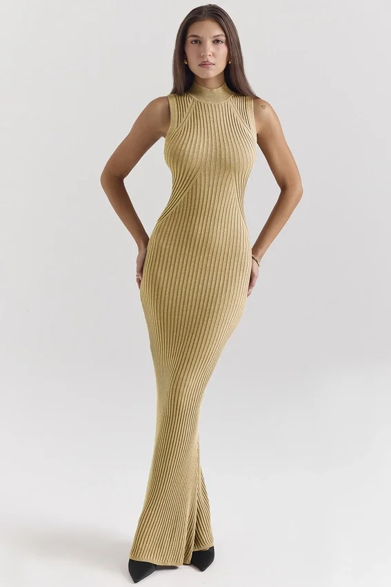 Emmie Gold Metallic Maxi Dress Emmie Gold Metallic Maxi Dress