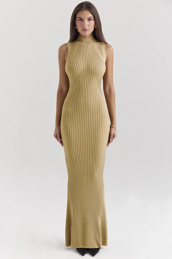 Emmie Gold Metallic Maxi Dress Emmie Gold Metallic Maxi Dress