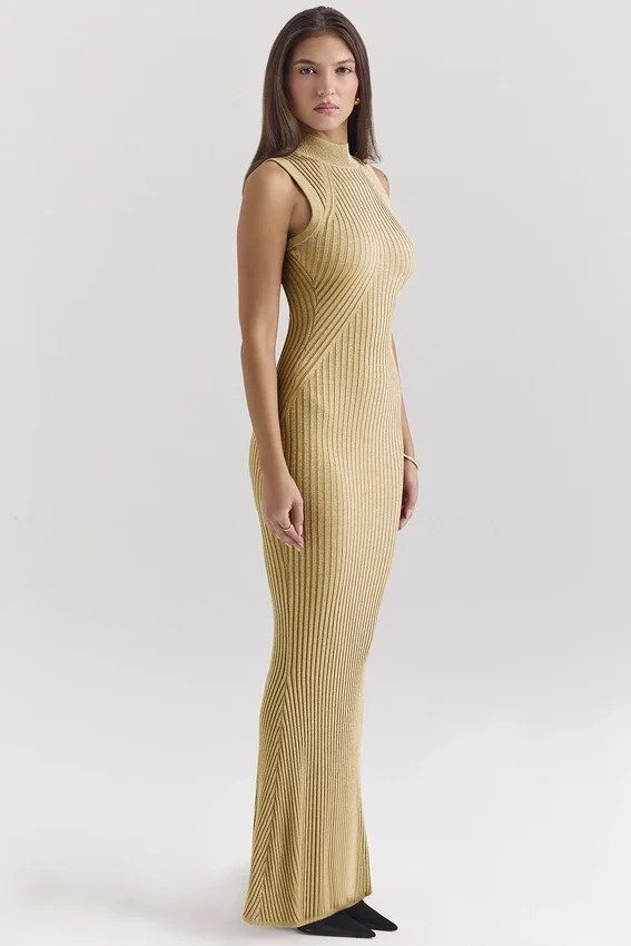 Emmie Gold Metallic Maxi Dress Emmie Gold Metallic Maxi Dress