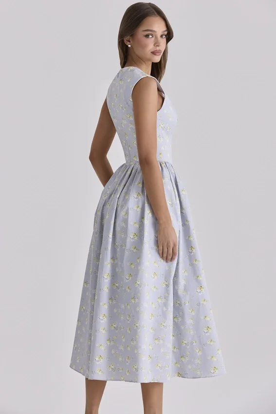 Emmy Blue Wildflower Print Cotton Midi Sundress Emmy Blue Wildflower Print Cotton Midi Sundress