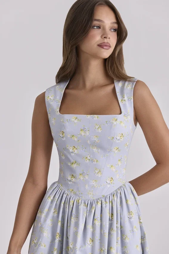 Emmy Blue Wildflower Print Cotton Midi Sundress Emmy Blue Wildflower Print Cotton Midi Sundress