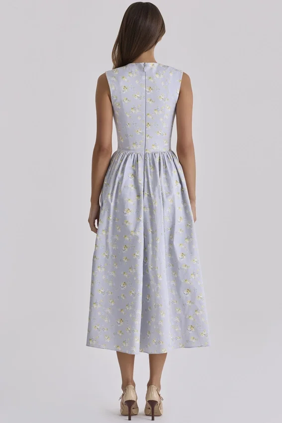 Emmy Blue Wildflower Print Cotton Midi Sundress Emmy Blue Wildflower Print Cotton Midi Sundress