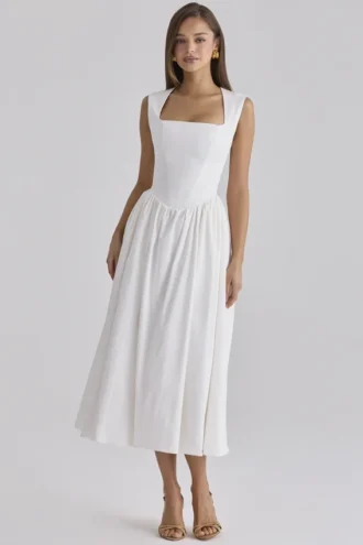 Emmy White Cotton Midi Sundress