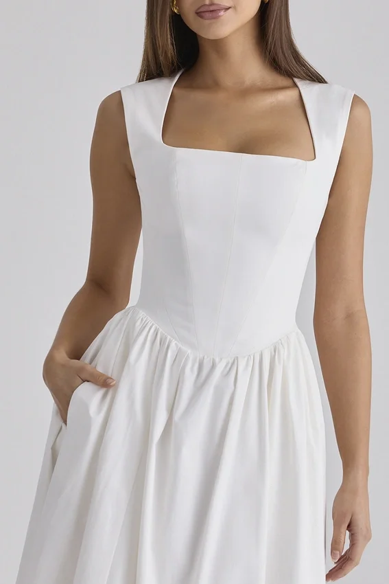 Emmy White Cotton Midi Sundress Emmy White Cotton Midi Sundress