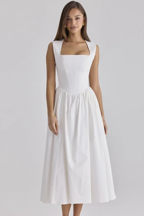 Emmy White Cotton Midi Sundress Emmy White Cotton Midi Sundress