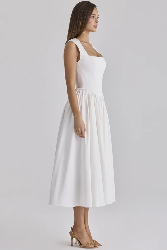 Emmy White Cotton Midi Sundress Emmy White Cotton Midi Sundress
