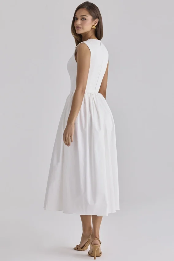 Emmy White Cotton Midi Sundress Emmy White Cotton Midi Sundress