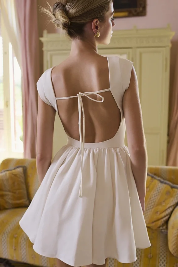 Enchant White Open Back Mini Dress Enchant White Open Back Mini Dress