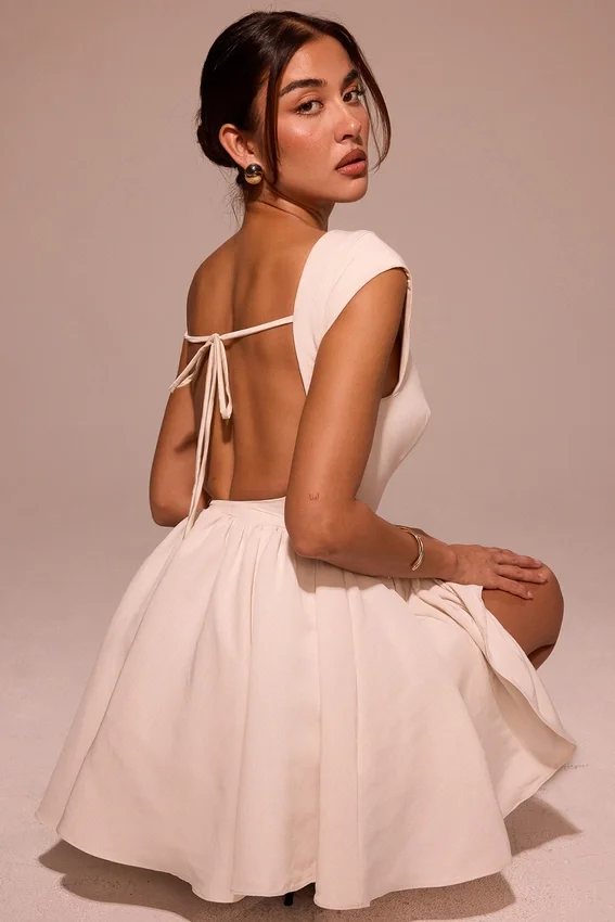 Enchant White Open Back Mini Dress Enchant White Open Back Mini Dress
