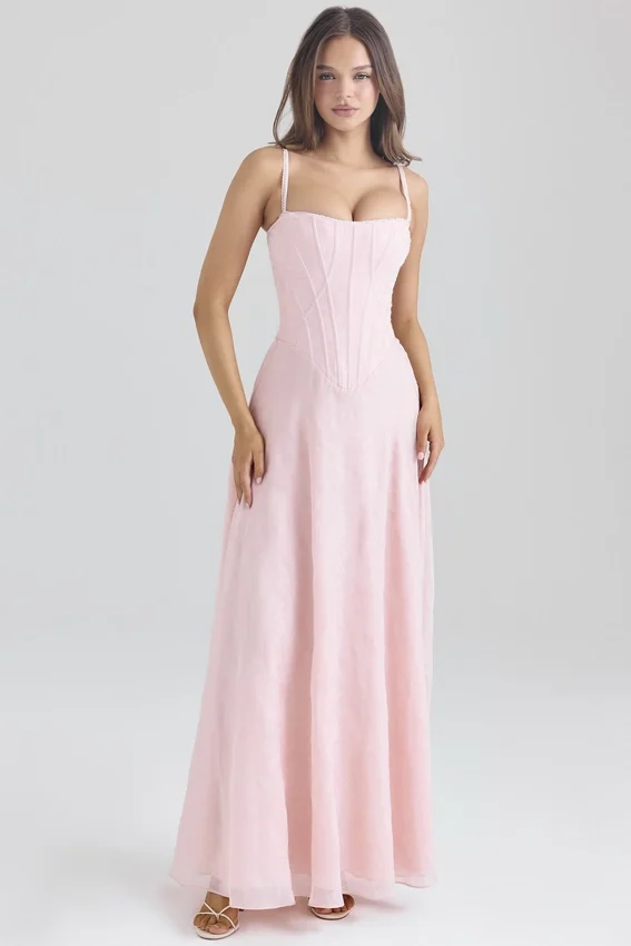 Esme Blush Pink Lurex Chiffon Maxi Dress Esme Blush Pink Lurex Chiffon Maxi Dress