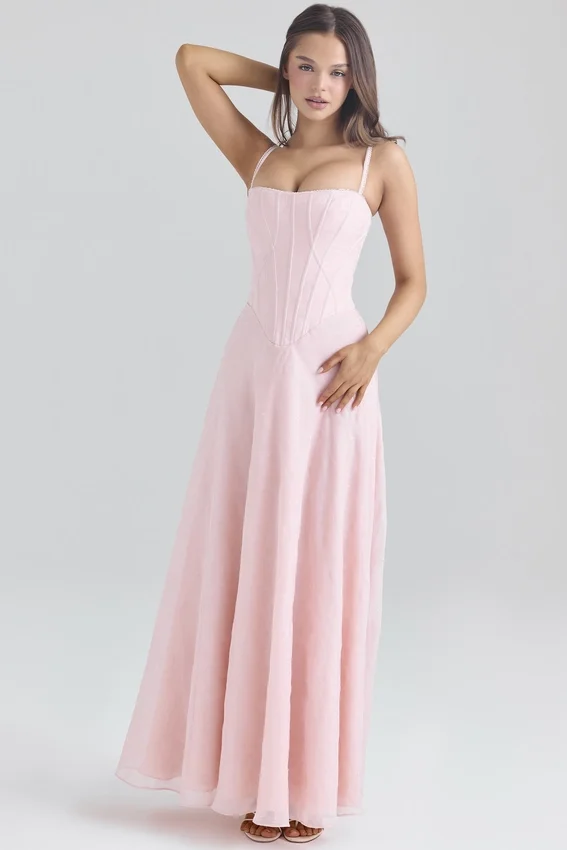 Esme Blush Pink Lurex Chiffon Maxi Dress Esme Blush Pink Lurex Chiffon Maxi Dress