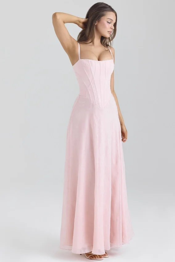 Esme Blush Pink Lurex Chiffon Maxi Dress Esme Blush Pink Lurex Chiffon Maxi Dress