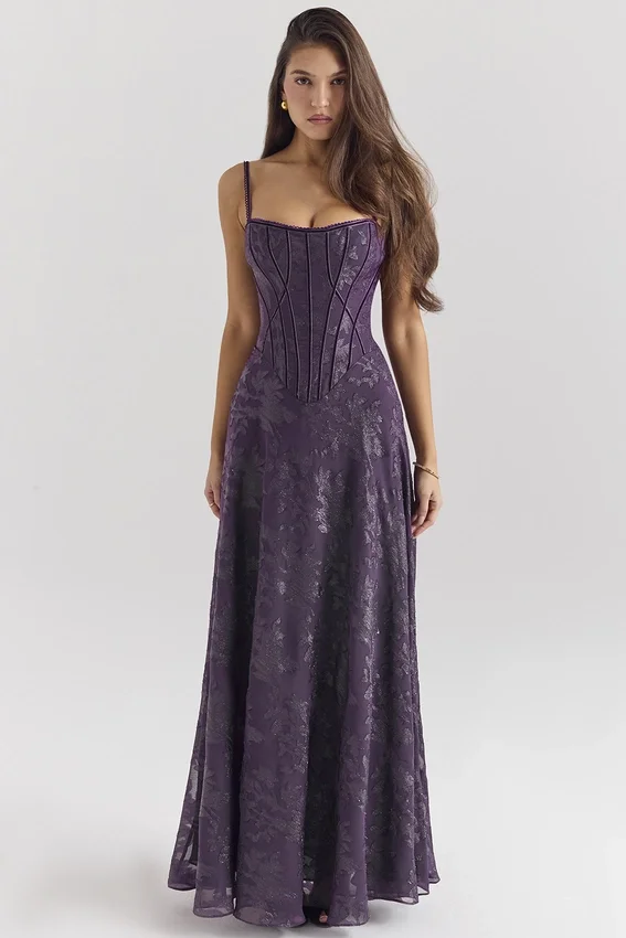Esme Grape Lurex Chiffon Maxi Dress Esme Grape Lurex Chiffon Maxi Dress