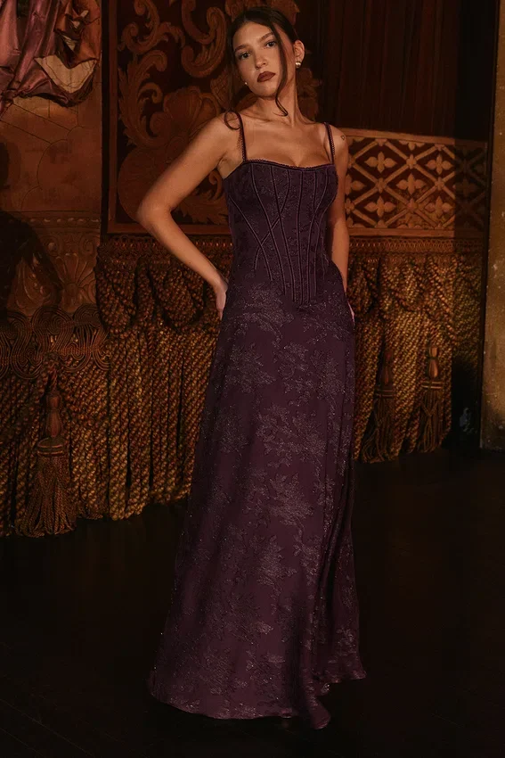 Esme Grape Lurex Chiffon Maxi Dress Esme Grape Lurex Chiffon Maxi Dress