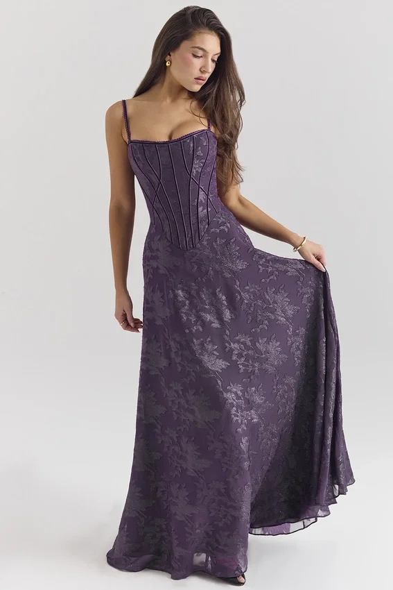 Esme Grape Lurex Chiffon Maxi Dress Esme Grape Lurex Chiffon Maxi Dress