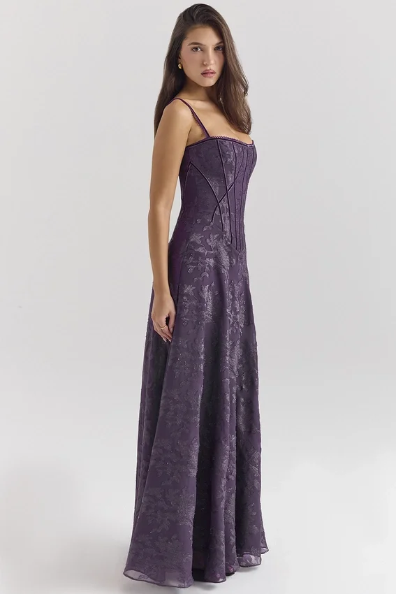 Esme Grape Lurex Chiffon Maxi Dress Esme Grape Lurex Chiffon Maxi Dress