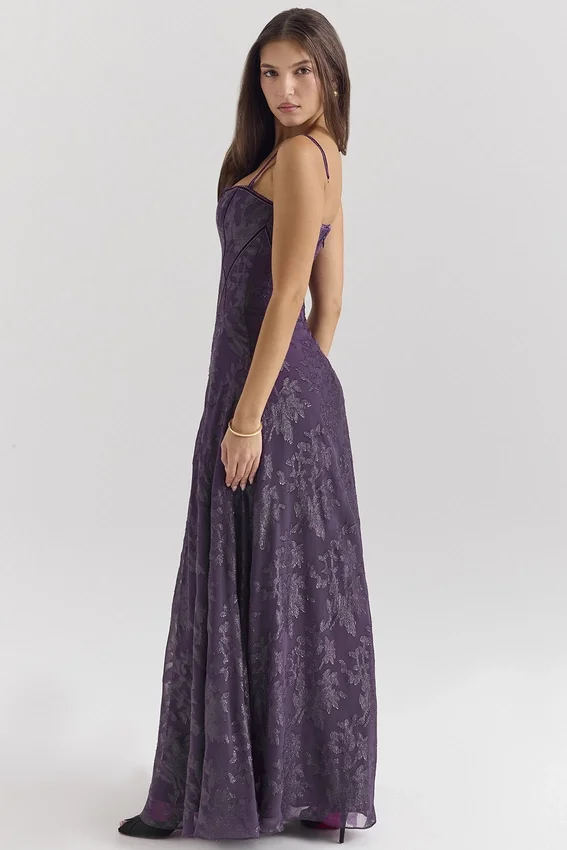 Esme Grape Lurex Chiffon Maxi Dress Esme Grape Lurex Chiffon Maxi Dress
