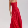 Esme Red Lurex Chiffon Maxi Dress