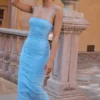 Eva Tuscan Blue Embroidered Floral Maxi Dress Eva Tuscan Blue Embroidered Floral Maxi Dress
