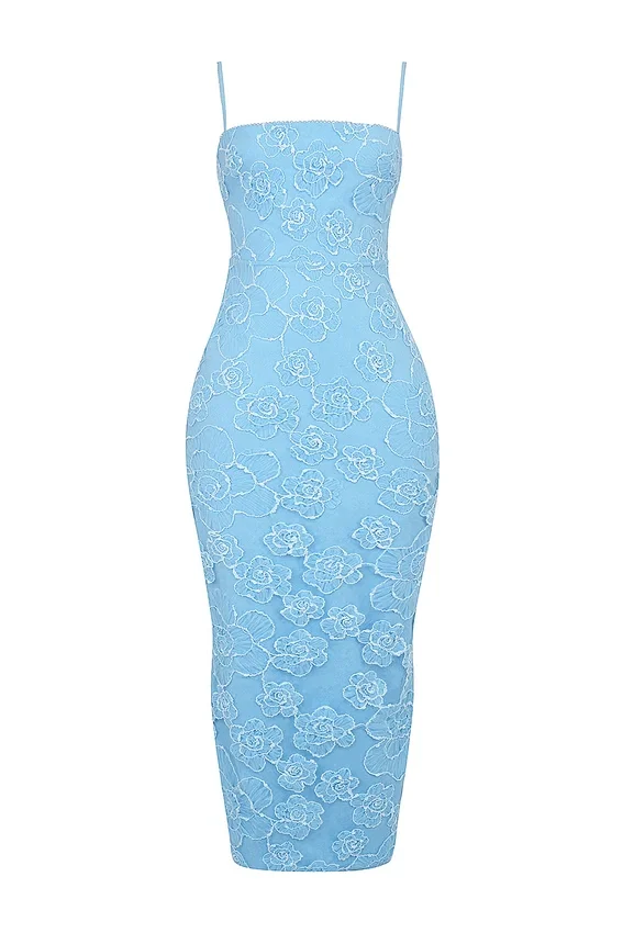Eva Tuscan Blue Embroidered Floral Maxi Dress Eva Tuscan Blue Embroidered Floral Maxi Dress