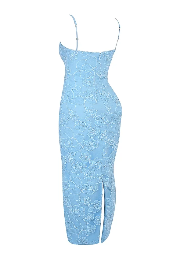 Eva Tuscan Blue Embroidered Floral Maxi Dress Eva Tuscan Blue Embroidered Floral Maxi Dress
