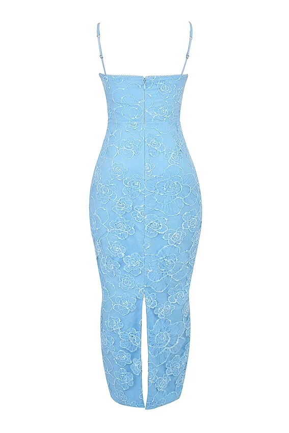 Eva Tuscan Blue Embroidered Floral Maxi Dress Eva Tuscan Blue Embroidered Floral Maxi Dress