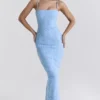 Eva Tuscan Blue Embroidered Floral Maxi Dress Eva Tuscan Blue Embroidered Floral Maxi Dress