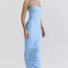 Eva Tuscan Blue Embroidered Floral Maxi Dress Eva Tuscan Blue Embroidered Floral Maxi Dress