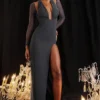 Evangelina Slate Plunge Maxi Dress Evangelina Slate Plunge Maxi Dress