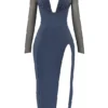 Evangelina Slate Plunge Maxi Dress Evangelina Slate Plunge Maxi Dress