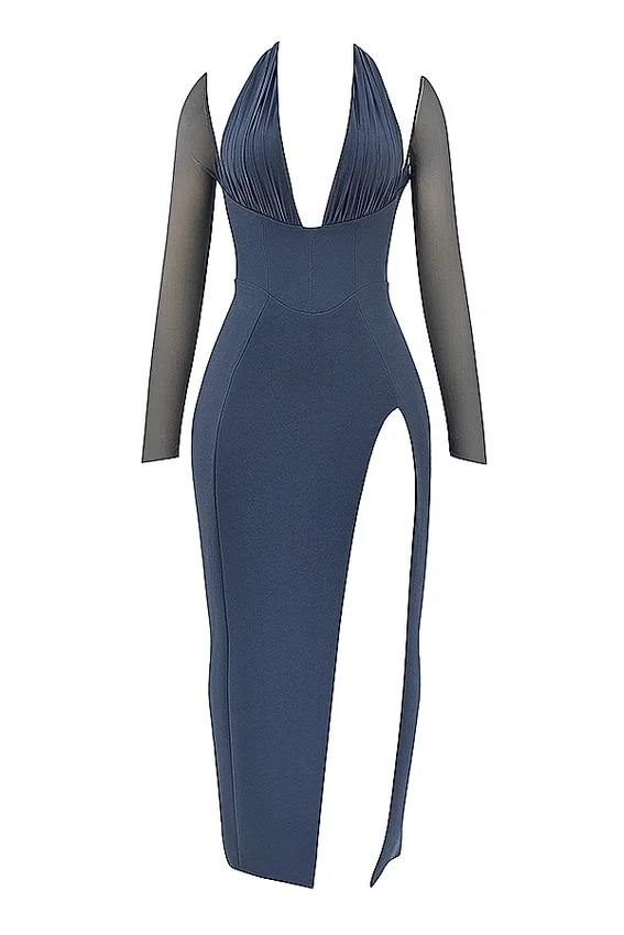 Evangelina Slate Plunge Maxi Dress Evangelina Slate Plunge Maxi Dress
