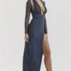 Evangelina Slate Plunge Maxi Dress Evangelina Slate Plunge Maxi Dress