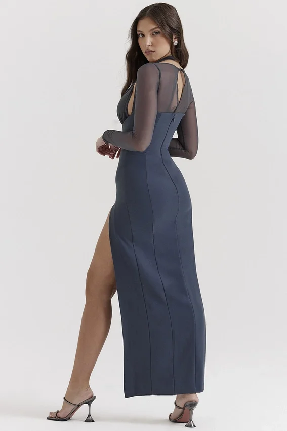 Evangelina Slate Plunge Maxi Dress Evangelina Slate Plunge Maxi Dress