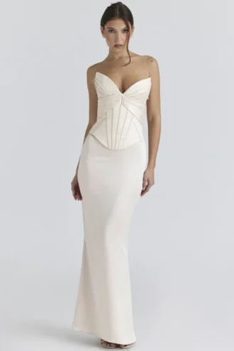 Eve Ivory Satin Corset Maxi Gown – Limited Edition