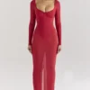 Everly Holly Red Mesh Maxi Dress with Bodysuit