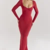 Everly Holly Red Mesh Maxi Dress with Bodysuit