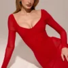 Everly Holly Red Mesh Maxi Dress with Bodysuit