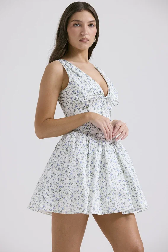 Fabrizia White Bluebell Print Corset Mini Dress Fabrizia White Bluebell Print Corset Mini Dress