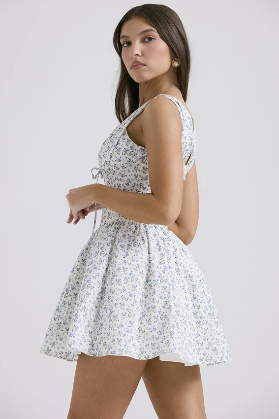 Fabrizia White Bluebell Print Corset Mini Dress Fabrizia White Bluebell Print Corset Mini Dress