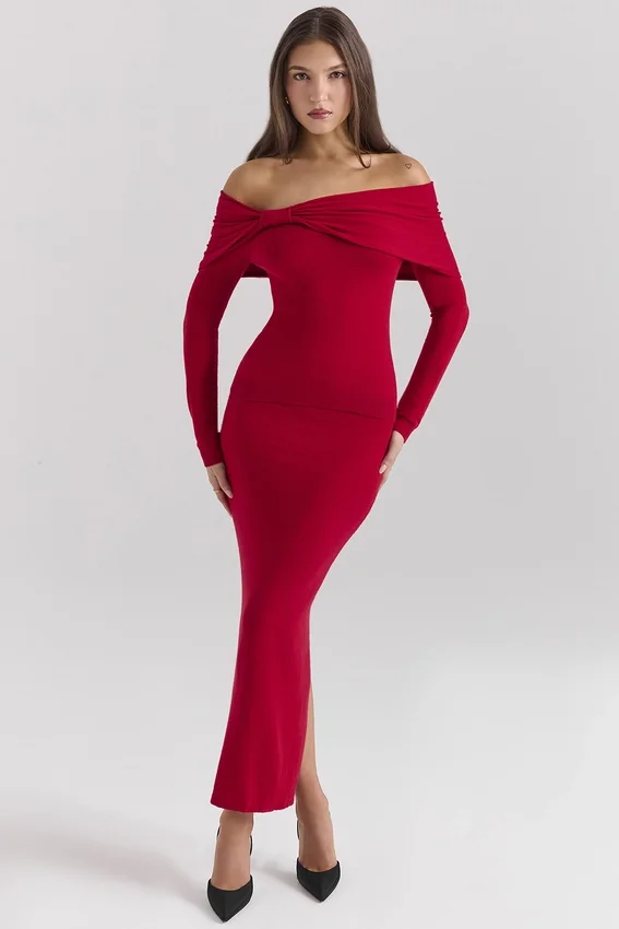 Faith Holly Red Cashmere Blend Midi Skirt Faith Holly Red Cashmere Blend Midi Skirt