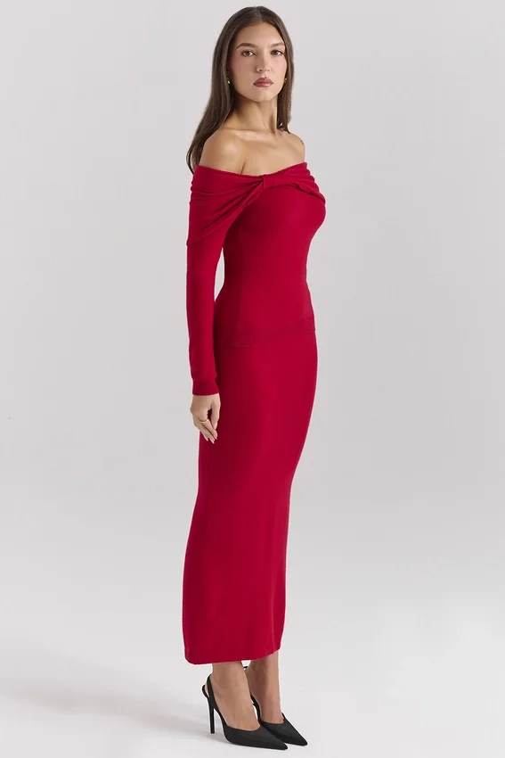 Faith Holly Red Cashmere Blend Midi Skirt Faith Holly Red Cashmere Blend Midi Skirt