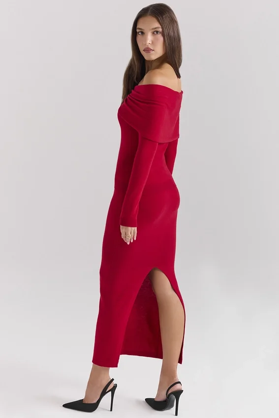 Faith Holly Red Cashmere Blend Midi Skirt Faith Holly Red Cashmere Blend Midi Skirt