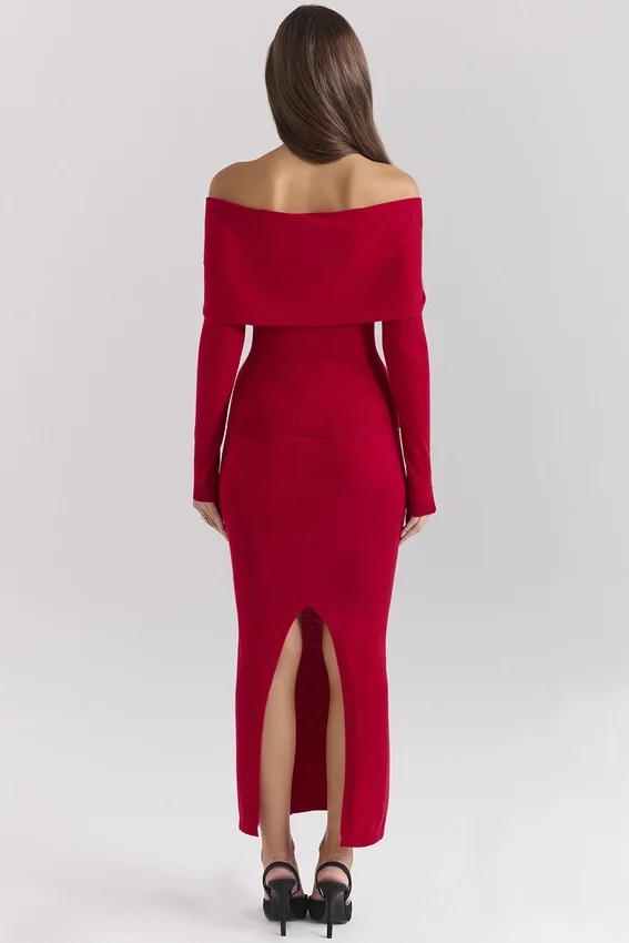 Faith Holly Red Cashmere Blend Midi Skirt Faith Holly Red Cashmere Blend Midi Skirt
