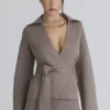 Fallon Taupe Wool Wrap Contour Jacket