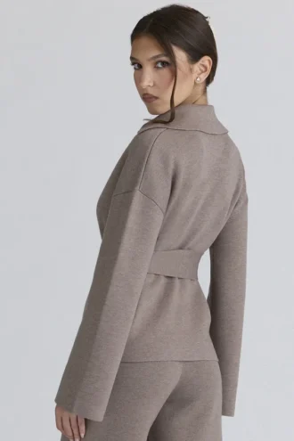 Fallon Taupe Wool Wrap Contour Jacket