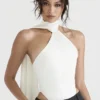 Farrah Ivory Satin Wrap Neck Bodysuit