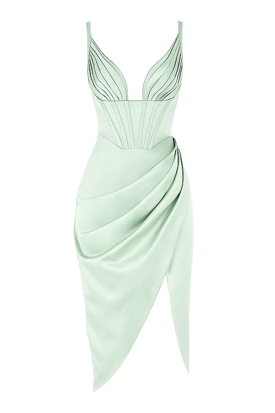 Faye Pistachio Satin Corset Midi Dress Faye Pistachio Satin Corset Midi Dress